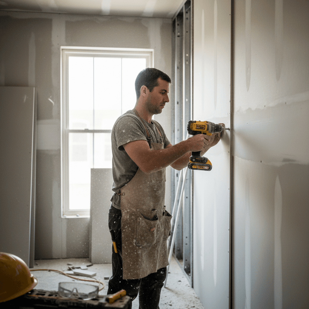 Drywall installation work in progress