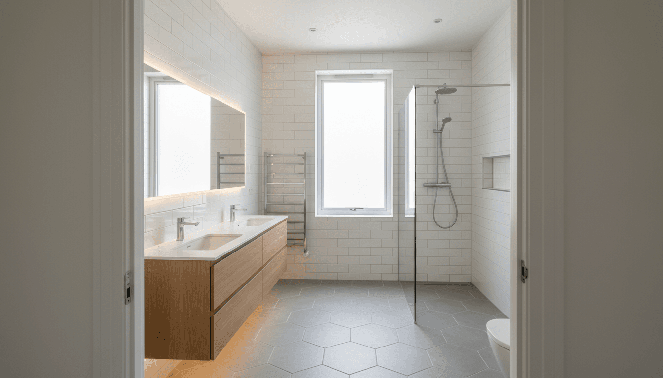 Updated bathroom with tiled shower and new vanity