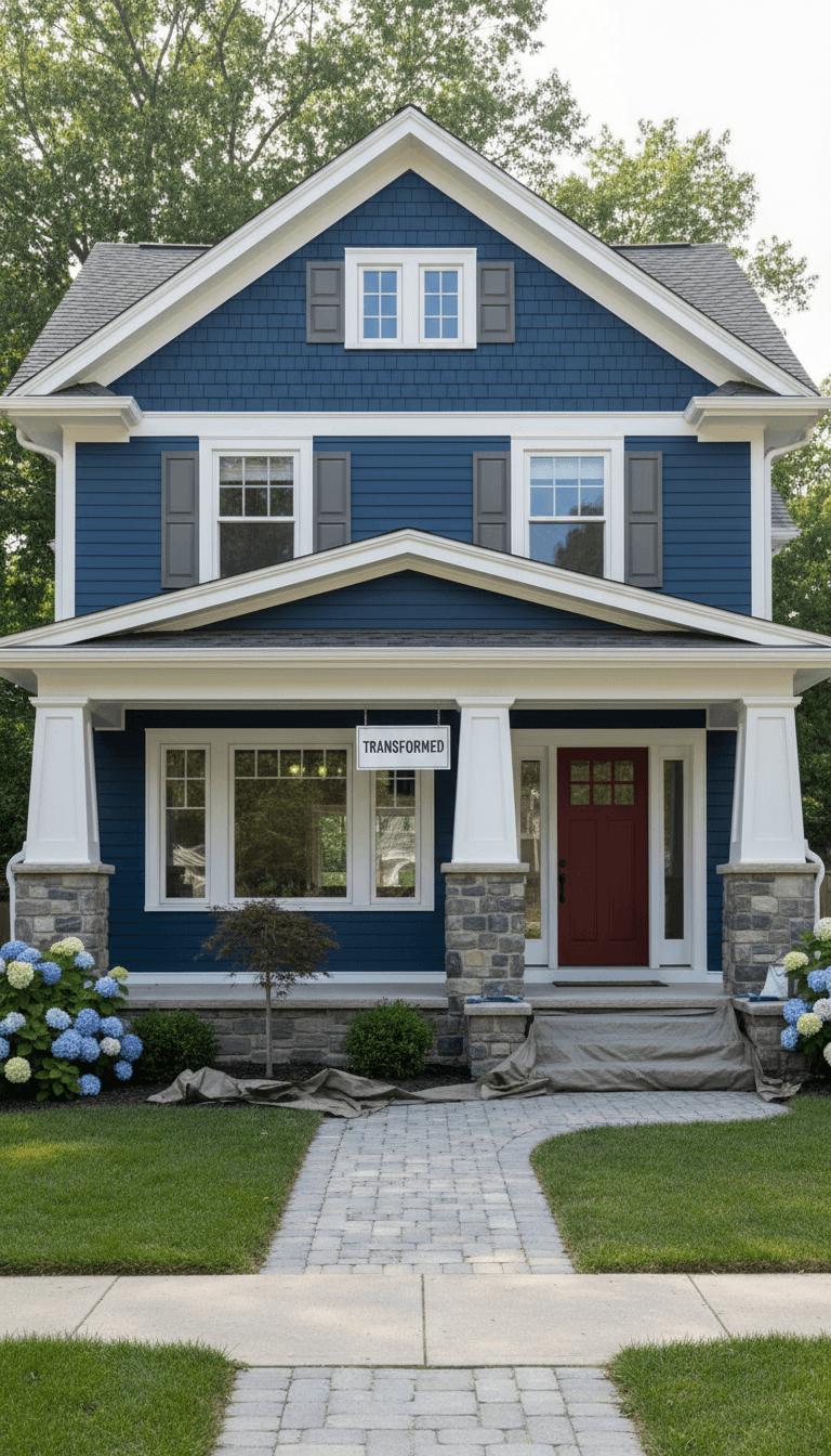 House exterior with fresh paint on siding and trim
