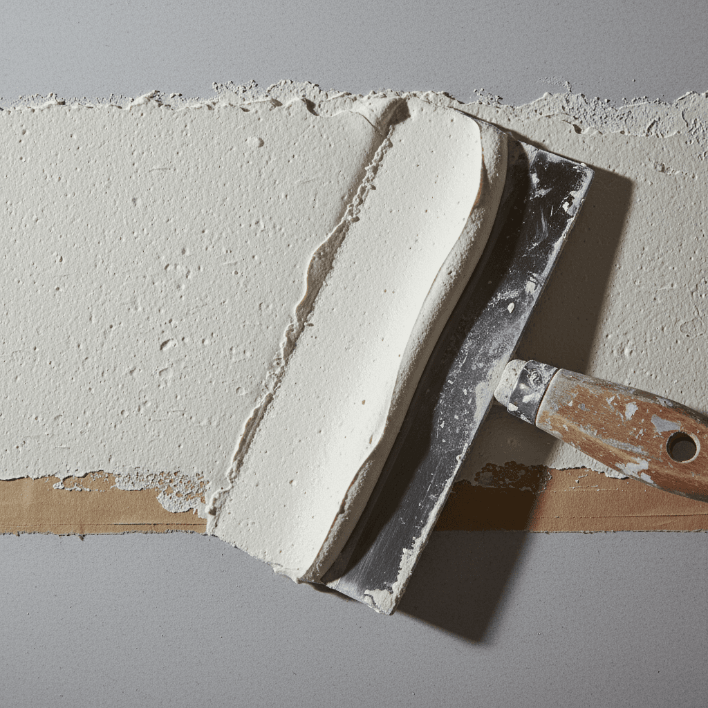 Drywall being finished with joint compound