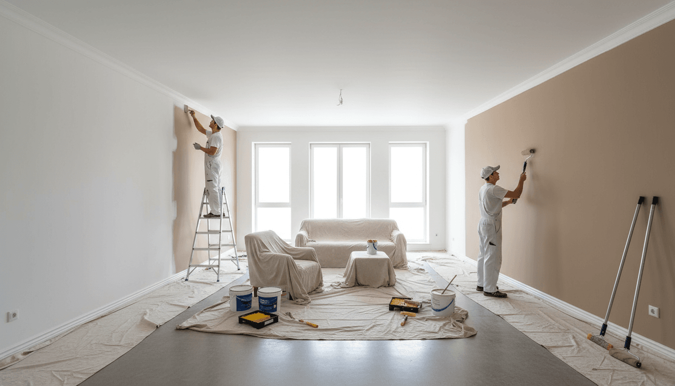 Interior painting project with clean paint lines