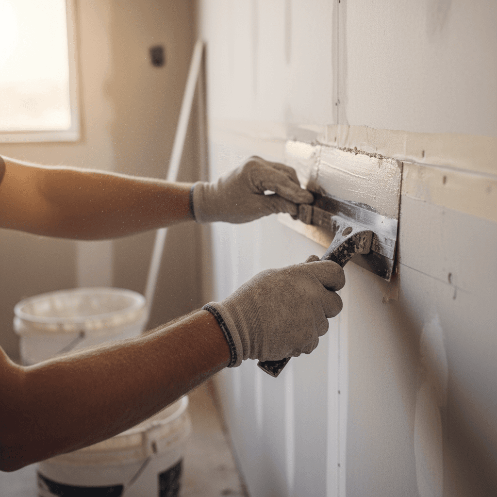 Drywall seams being taped and mudded