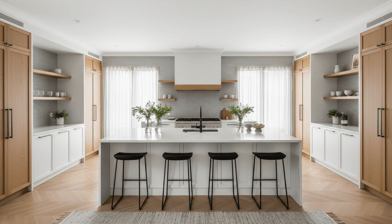 Modern kitchen with new countertops and backsplash