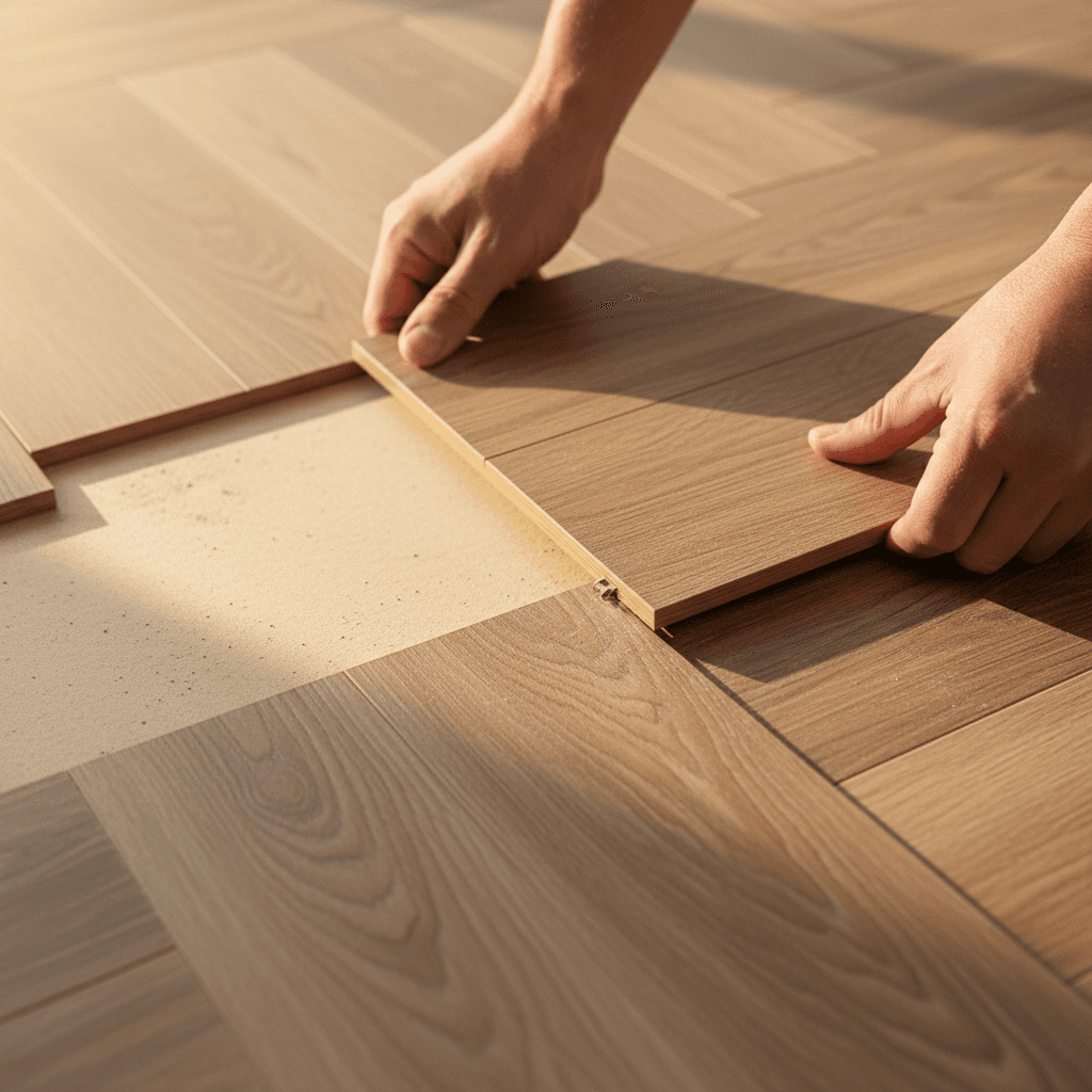 Flooring installation in progress with luxury vinyl planks